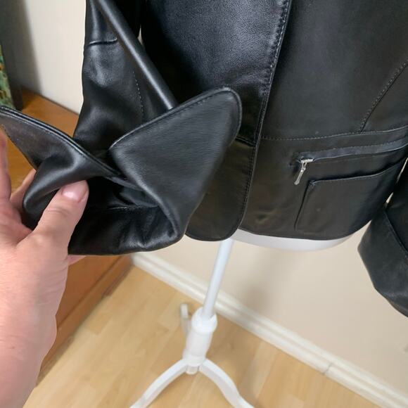 Vintage I.E. Size M Womens 100% Leather Blazer Jacket Black Outdoor Classic Soft - Picture 8 of 15